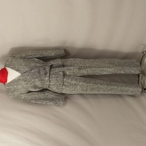 Vintage Herringbone Tweed Pant Suit Black & White Wrap Jacket Top 60's Casual